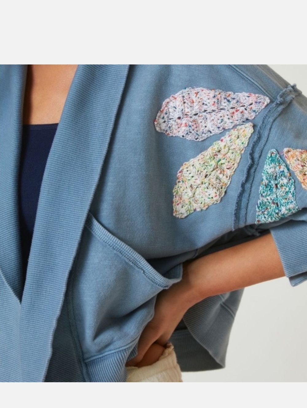 Daily Practice Blue Shawl Collar Embroidered Sleeve Shrug Cardigan; NWT; Size 1X